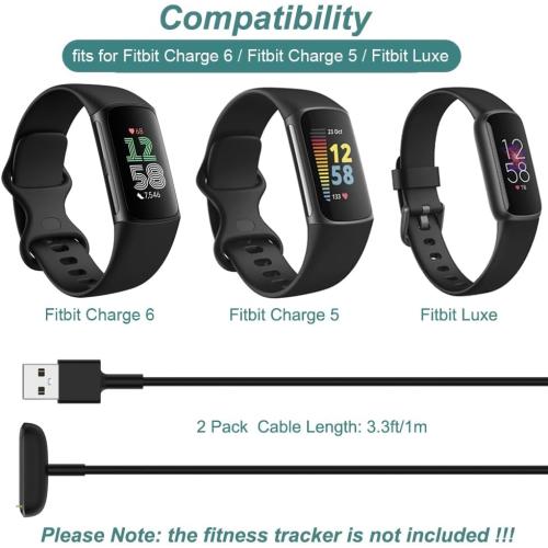 Charger for Fitbit Charge 5 / Charge 6 / Luxe, Replacement Charging Cable Cord Accessories for Fitbit Bands (2-Pack, 3.3ft/1m)