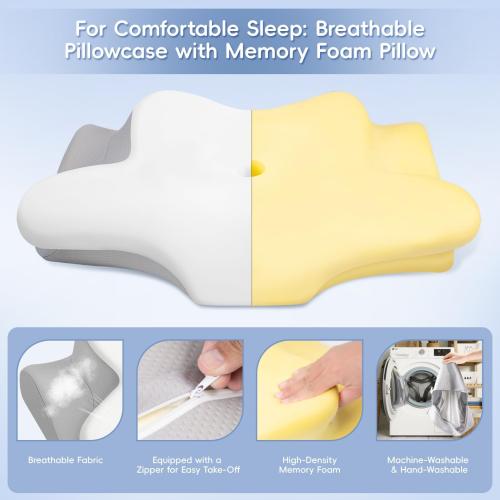 Cervical Neck Pillow, Memory Foam Pillows for Neck and Shoulder Pain Relief, 2 Heights Ergonomic Pillow with Breathable Ice Silk Cover, Neck Support Pillow for Stomach Sleepers White