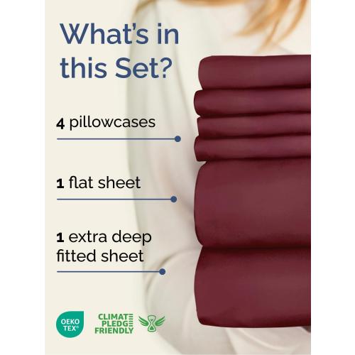 Extra Deep KING Sheet Set - 6 Piece Breathable & Cooling Sheets - Hotel Luxury Bed Sheets Set - Easy & Secure Fit - Soft, Wrinkle Free & Comfy Sheets Set - Burgundy Sheet Set with Extra Deep Pockets