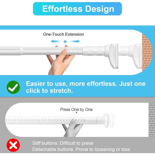 Closet Rods For Hanging Clothes,41-126 In(3-10ft) Extra Long Tension Rod For Closet,Adjustable Rod Without Drilling 33lb Heavy Duty Closet Rods Diameter 1.26in-One-Bond Stretching,White