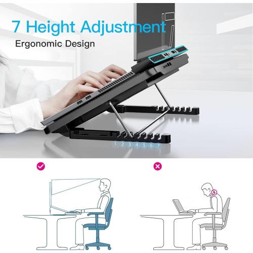 LIANGSTAR Laptop Cooling Pad, Laptop Cooler with 6 Quiet Fans for 12-17 Inch Notebook Gaming Fan Stable Stand, 7 Height & Wind Speed Adjustable, 2 USB Port & Phone Holder (Black)