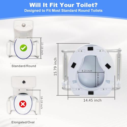 Raised Toilet Seat with Handles, Add 5 inch, Fits Round Toilet | With Cushioned|300 lbs|Includes lid|Adjustable Width|Blue color|for bathroom use