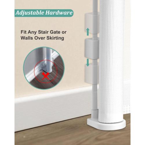White 5ft Upgraded 59 Retractable Baby Gates with Reinforced Strip Design to Prevent Crawling Through, 48 Extra Tall Retractable Gates, 5 FT Retractable Dog Gate for Stairs, Doorways, Hallways(150Cm*121cm)