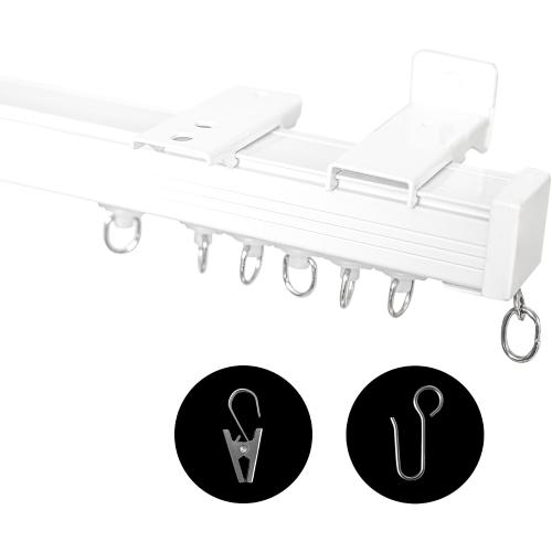 Ceiling Curtain Track, Ceiling Wall Mount Room Divider Curtains Track Rods Heavy Duty Ceiling Track Curtain Rail, RV Ceiling Track for Curtains with Rollers Hooks Clips for 6-9ft, White