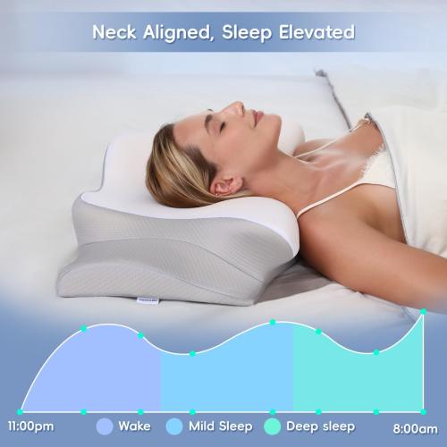 Cervical Neck Pillow, Memory Foam Pillows for Neck and Shoulder Pain Relief, 2 Heights Ergonomic Pillow with Breathable Ice Silk Cover, Neck Support Pillow for Stomach Sleepers White