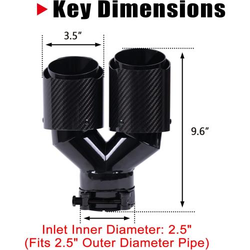 1-Pack Carbon Fiber Dual Exhaust Tips 2.5 Inlet to 3.5 Outlet, Universal Tailpipe 2.5 Inch Exhaust Muffler Tips (Gloss)