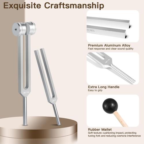 Tuning Forks for Healing Set - Weighted & Unweighted Tuning Fork(128Hz, 136.1Hz, 256Hz, 384Hz) with Reflex Hammer, Healing Instrunments for Sound Therapy & Meditation