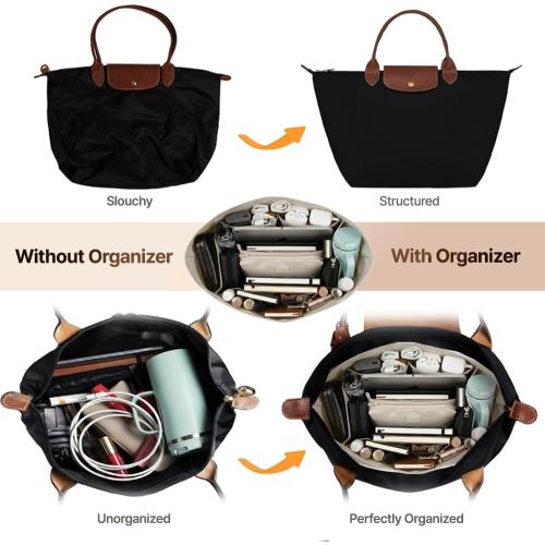 Waterproof Premium Nylon Purse Organizer Insert for Longchamp Le Pliage Tote Bag (Beige, Medium)