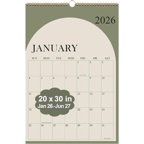 2026 Calendar - Large Calendar 2026-2027 from January 2026 - June 2027, 18 Months Calendar/Planner with Thick Paper, 20 x 30, Vertical, Green