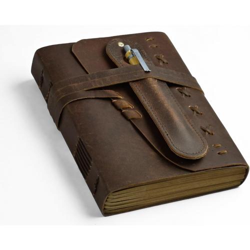 Leather Journal Notebook for Men & Women Daily Vintage Leather Bound Journal Travel Notebook 290 Lined Paper Diary Writing Journal Travelers Scrapbook Poetry Sketchbook Leather Gifts with Pen Holder