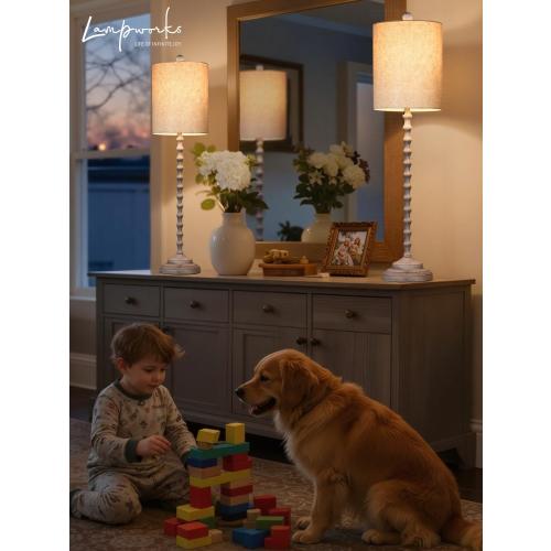 Rustic Farmhouse Buffet Lamps Set of 2, 30 Tall Table Lamps with Metal Base & Linen Shade – UL Certified, Perfect for Adding a Warm, Cozy Glow to Living Rooms, Dining Rooms & Entryways