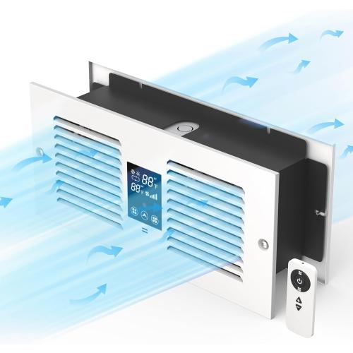 Room to Room Fan with Remote Control, 300CFM Through Wall Vent Fan, 5-Speed Ventilation, with Temperature Control, for Kitchen, Laundry, Hardwired, RTR300