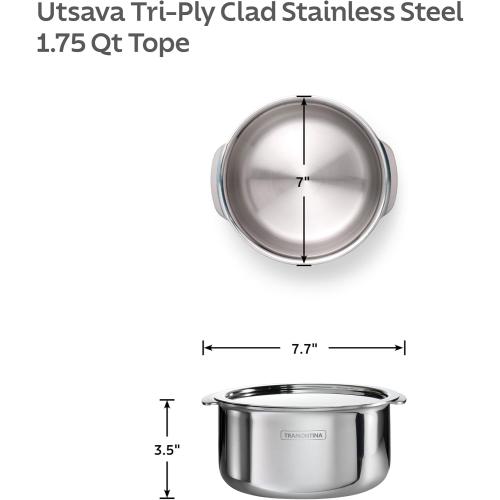 Tramontina Utsava 1.75-Quart Tri-Ply Clad Stainless Steel Tope with Lid, Small Patila Pot for Indian Cooking