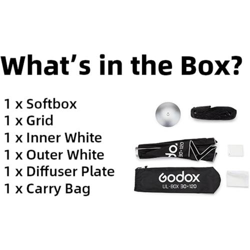 Godox UL-Box 30x120 Centimeters / 12x47 Inches Quick Release Umbrella Softbox, Extra-Long Rectangular Strip Light with Diffusers & Fast Setup, Compatible with Bowens Mount
