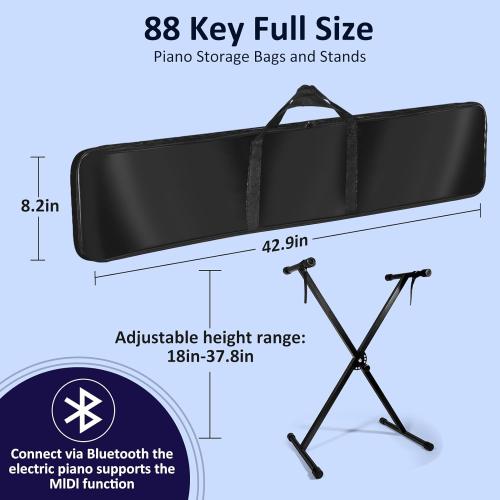 88 Key Piano Keyboard,Beginner Electric Digital Piano with Semi Weighted Keys,Keyboard Piano withSustain Pedal, Power Supply, Stand, Carrying Case,Headphones