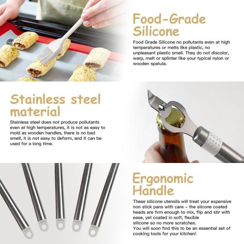 Kitchen Utensil Set-Silicone Cooking Utensils-33 Kitchen Gadgets & Spoons for Nonstick Cookware-Silicone and Stainless Steel Spatula Set-Best Kitchen Tools, Useful Pots (Cream White)