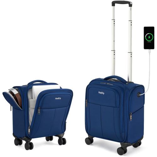 16 Inch Underseat Carry On Luggage with Wheels Softside Small Suitcases Personal Item Bag with Pocket Travel Luggage for Men Women Business Overnight Bag(Blue)