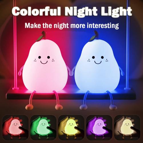 Cute Pear Night Light for Kids, Silicone Fruit Pear Cute Lamp with Remote, Adjustable Brightness NightLight for Bedroom, Rechargeable Soft NightLight for Home Decoration,Valentines Day Gifts for Her