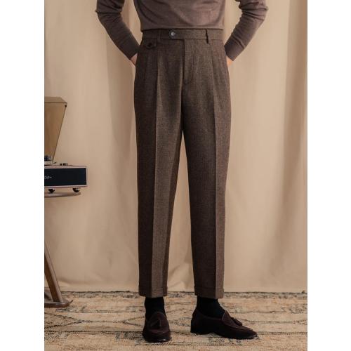 Mens Pants Tweed Herringbone Vintage Dress Pant Trousers Regular Fit Suit Pants for Men (30x30L)