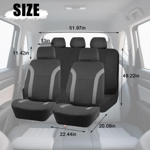 Car Seat Cover Full Sets, 9PCS Waterproof Vehicle Front and Rear Split Bench Covers with 3D Foam Back Support, Breathable Auto Seat Protective Accessories, Universal for SUV RV Truck (Gray)
