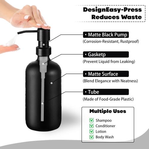 6 Pcs Matte Black Bathroom Accessories Set, Modern Luxury Liquid Soap Dispenser & Toothbrush Holder, Farmhouse Vanity Organizer with Cotton Swab Dispenser, Soap Dish, Tumbler for Bathroom Decor