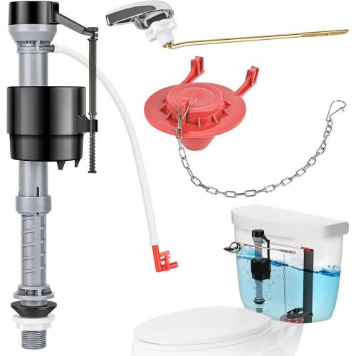 Universal Toilet Flusher Replacement Kit, Water-Saving & Height Adjustable Fill Valve, 2-Inch Flapper, Toilet Handle Lever, Quiet & Anti-Siphon Toilet Repair Kit Inside Tank (Red, 1-Pack)