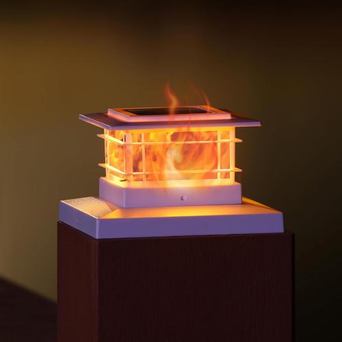 Dynaming 6 Pack Solar Post Cap Lights Outdoor with Flickering Flame Light, White Shell Fence Post Solar Lights Fit 4x4 5x5 Vinyl/Wooden Posts, Brightness LED Lighting Decor for Garden Deck Patio