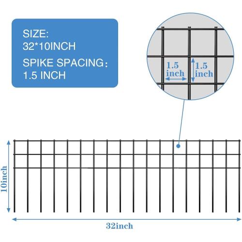 32x10-inch No Dig Animal Barrier Fence, 20 Pack Black Dig Protective Fence with 1.5 inch Spike spacing, Dog/Rabbit/Groundhog Underground Defence, for Outdoor Garden Patio