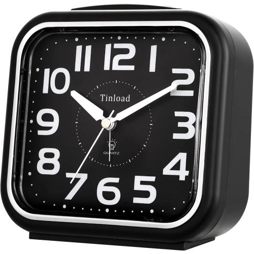 5.5 Large Analog Alarm Clock Silent Non Ticking, Gentle Wake, Beep Sounds, Increasing Volume, Battery Operated Snooze and Manual Light, Easy Set, Black (Best for Elder)