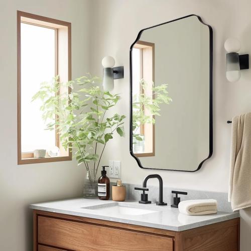 ANDY STAR Black Bathroom Mirror, 22x30 Inch Asymmetrical Mirror, Irregular Wall Mirror in Stainless Steel Metal Frame, Modern Scalloped Mirrors Ideal for Bathroom, Bedroom (Horizontal/Vertical)
