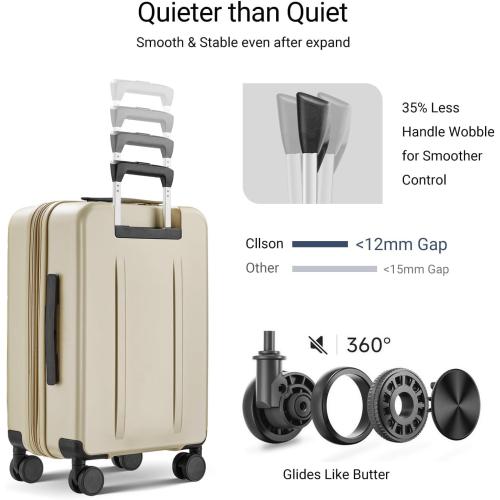 Carry On Luggage with Top Opening, Expandable with Front Pocket and USB Charging Port, Lightweight with Front Compartment Rolling Suitcases with Spinner Wheels (Khaki, 20 Inch)