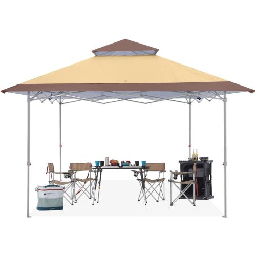 ABCCANOPY 13x13 Pop Up Canopy Base on 10x10 Canopy Frame with Double Ventilated Top, 4 Sandbags, 4 Ropes and 8 Stakes (Beige)