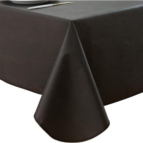 Pioggia Vinyl Tablecloth with Flannel Backing Square Waterproof Oil-Proof Plastic Table Cloth Wipeable PVC Table Cover for Indoor and Outdoor (Black, 60 x 60 Inch)
