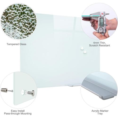 Size 48x36 Glass Magnetic White Board - 48 x36 Inches Frameless Dry Erase Whiteboard for Wall, Writing Board for Meeting, Wall Mounted Glass Board for Office and Schools