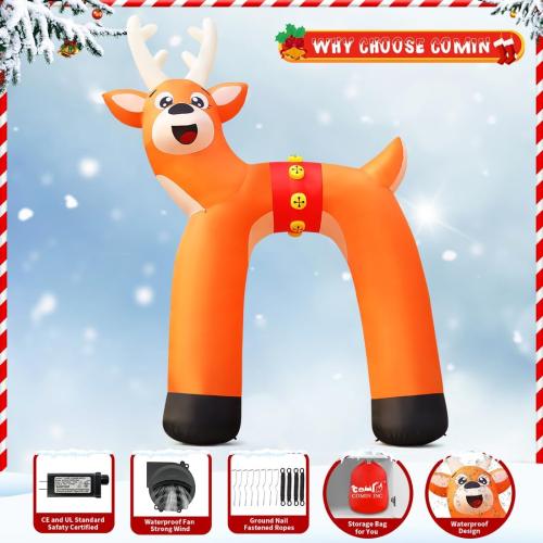 COMIN 14FT Christmas Inflatables Outdoor Decorations Blow Ups Reindeer Archway with Built-in LEDs for Yard Party Lawn Decor