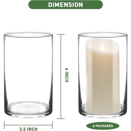 6 Inch Tall Glass Cylinder Vase for Table Centerpieces,Set of 6 Clear Glass Vases Bulk for Flowers Decor,Floating Candle,Wedding Favors(3.5 W X 6 H)