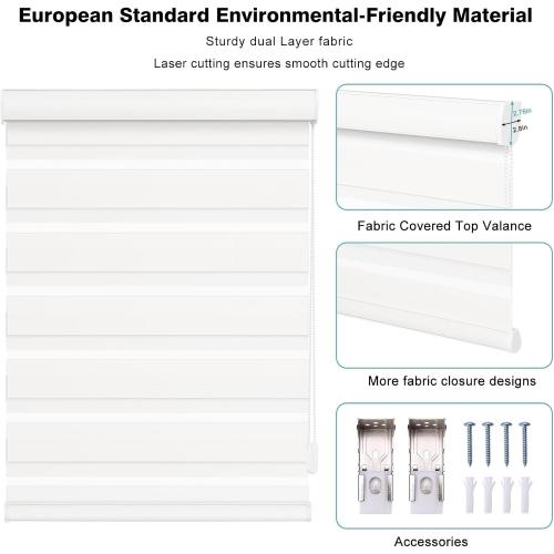 Changshade Custom Size Zebra Blinds for Indoor Window Free-Stop Blackout(85%) Zebra Shades Dual Layer Sheer Shades for Office Home Living Room, Bedroom, Easy Installation，Lucent Snow White-A