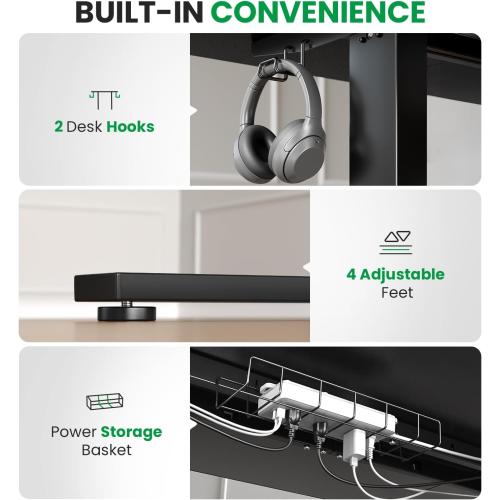 Electric Standing Desk Adjustable - 60x28 Inch Sit Stand Desk with 1 Inch Thick Tabletop, Double Beam Frame, 3 Memory Height Adjustment, Cable Management for Home Office