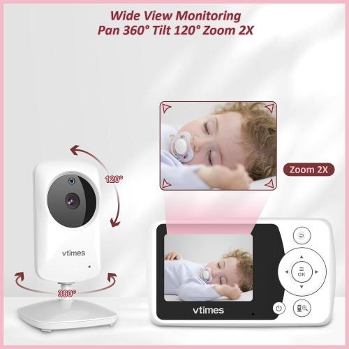 Video Baby Monitor with Camera and Audio - 2.4 LCD Screen, Portable Baby Camera Monitor No WiFi Night Vision VOX Mode Feeding Alarm 1000ft Range Ideal for Baby/Elderly/Pet