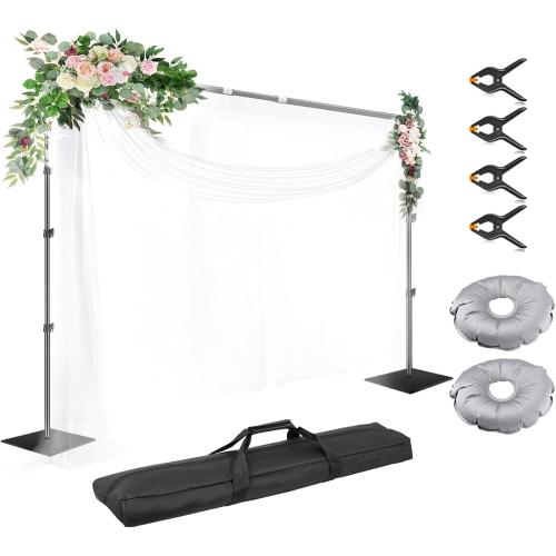 EMART Backdrop Stand, 10x10ft Width Adjustable Photography Background Support Poles with Heavy Duty Flat Base, Photo Metal Steel Pipe and Drape Frame Kit for Parties Birthday Wedding - Black