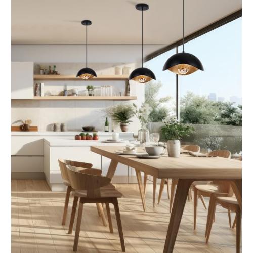 Black 11 Modern Wave Pendant Light, 11 Black and Gold Dome Shade, LED Ceiling Light Fixture with Globe Bulb, Contemporary Hanging Light for Kitchen, Dining Room, Bedroom