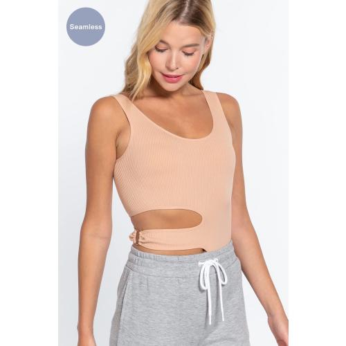 Size S/M Womens Suave Cut-Out Seamless Bodysuit One Piece Sleeveless Tank Tops Shorts Rompers Jumpsuit Everyday Shaping Bodysuit