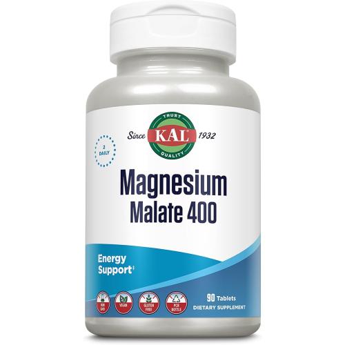 90 Tablets of KAL Magnesium Malate 400mg, Chelated Magnesium Supplement with Malic Acid, Healthy Energy & Muscle Function Support, Enhanced Absorption, Vegan, Non-GMO, 45 Servings, 90 Veg Tabs