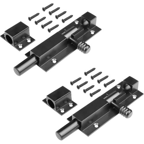 2 Pack 5 Black Aluminum Slide Bolt Gate Latch, Barrel Bolt | for Fence Shed, Barn Door