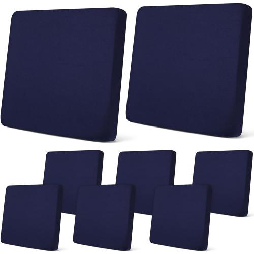 Newwiee 8Pcs Patio Cushion Covers Stretch Outdoor Cushion Cover Replacement for Patio Furniture Sofa Couch Slipcovers, Soft Flexibility Washable Furniture Protector(Waterproof Pure,Navy)