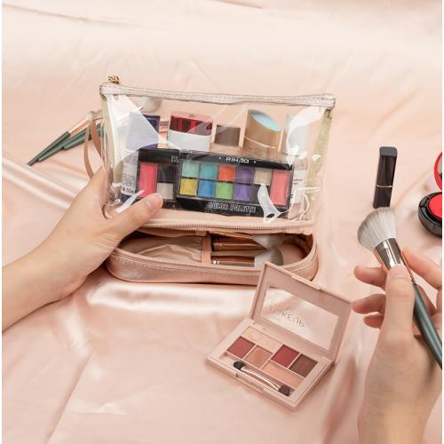 Ethereal Clear Makeup Bag, TSA Travel Makeup Organizer Bag Rose Gold Makeup Bags for Women Small Cosmetic Bag Portable Makeup Bag for Purse
