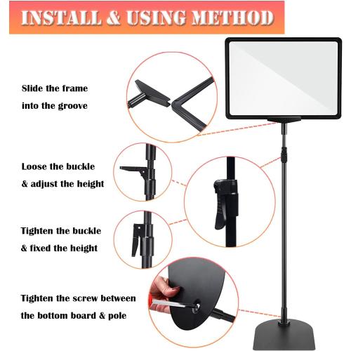 Adjustable Sign Holder Poster Stand, 8.5 x 11 Inch Frame Sign Stand for Display, Vertical and Horizontal View (Black, 2 Pack)
