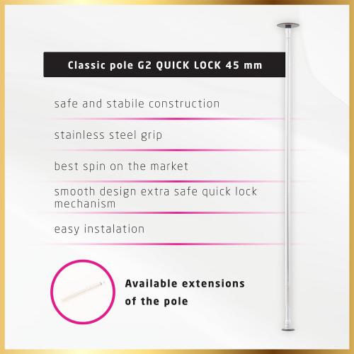 LUPIT Classic G2 Quick Lock - Portable Dance Pole for Home - Spinning & Static Mode - Professional Pole Dancing Pole for Apartment, Club, Party, Pub - Easy Installation - No Drilling