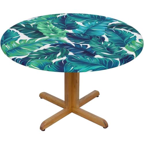 Tropical Palm Leaves Tablecloth Round Elastic Fitted Table Cover for Kitchen Dining Party Inddor Outdoor 45-50 inch