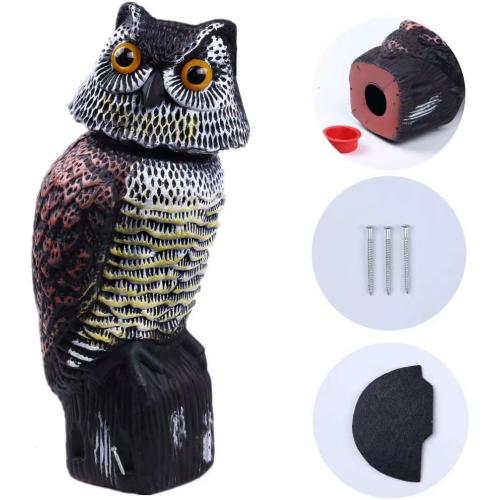 Owl Decoy 360 Rotate Head, Scarecrow Fake Owls Natural Enemy Realistic Owls to Scare Birds Away